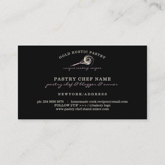 Sparkle Whisk Glitzer Rose Goldene Bäckerei Utensi Visitenkarte (Rückseite)