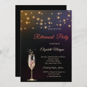 Sparkle Wine Glass String Lights Rentirement Einladung (Vorne/Hinten)
