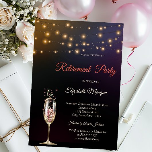 Sparkle Wine Glass String Lights Rentirement Einladung
