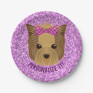 Sparkle Yorkie Yorkshire Terrier Welpe Hund Glitze Pappteller