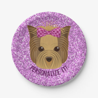 Sparkle Yorkie Yorkshire Terrier Welpe Hund Glitze Pappteller