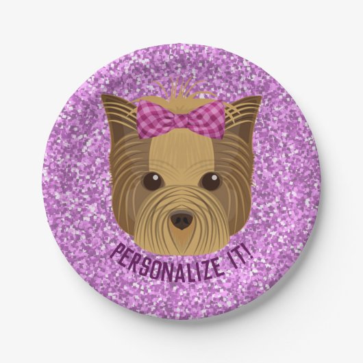 Sparkle Yorkie Yorkshire Terrier Welpe Hund Glitze Pappteller (Vorderseite)