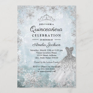 Sparkleider Snowflakes Blue Winter Quinceanera Einladung