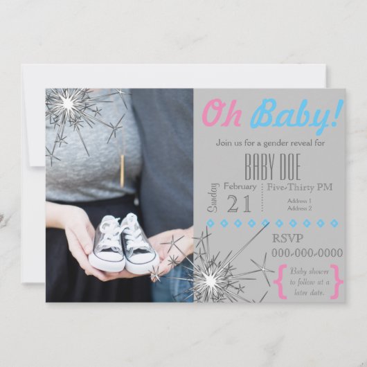 Sparkler Gender Reveal Einladung (Vorderseite)