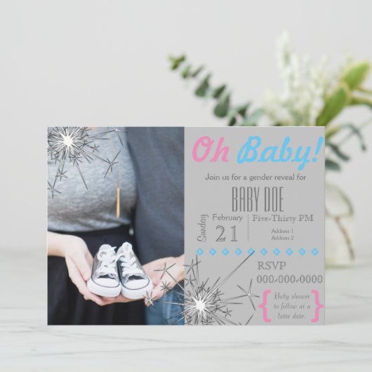 Sparkler Gender Reveal Einladung (Stehend Vorderseite)