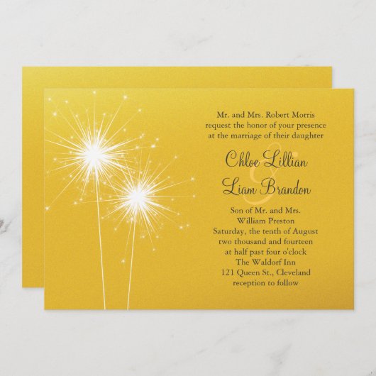 Sparkler Gold Hochzeit Einladung (Vorne/Hinten)
