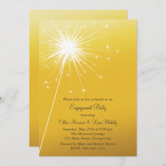 Sparkler Gold Verlobung Einladung (Vorne/Hinten)
