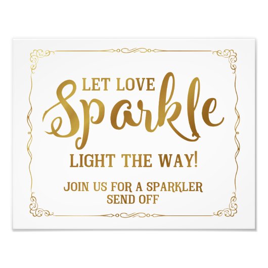 Sparkler-Hochzeitsschild Gold Fotodruck (Vorne)