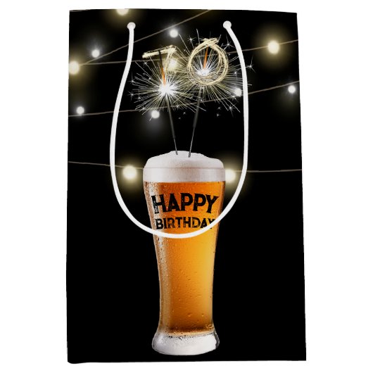 Sparkler im 70. Geburtstag Bierglas Mittlere Geschenktüte (Vorderseite)