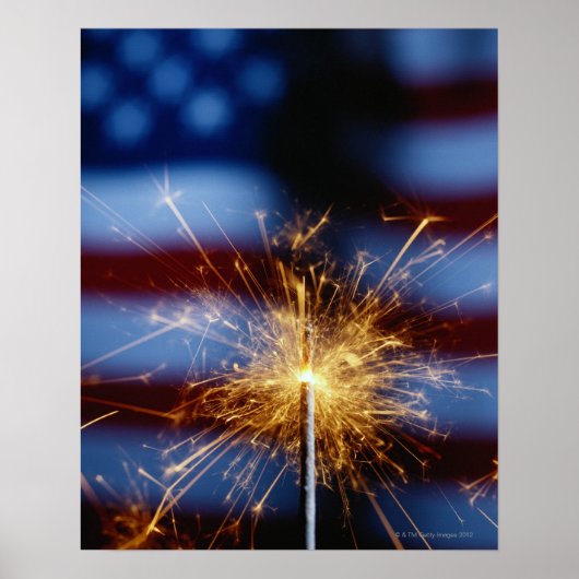 Sparkler mit amerikanischer Flagge Poster (Vorne)