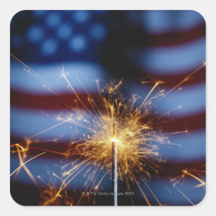 Sparkler mit amerikanischer Flagge Quadratischer Aufkleber