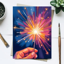 Sparkler New Year Celebration Watercolor Feiertagspostkarte
