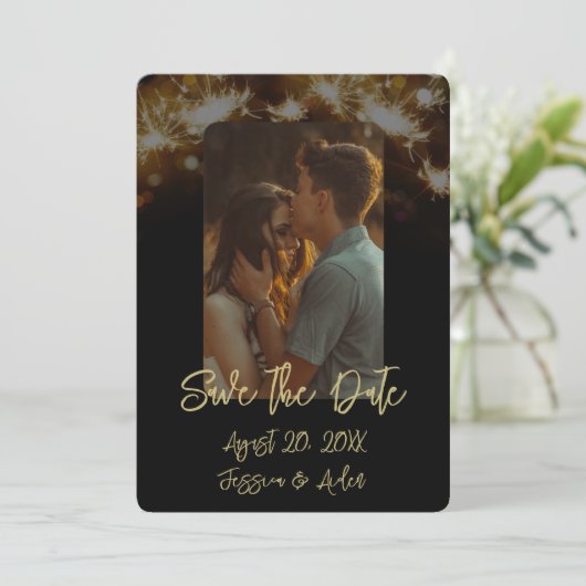 Sparkler Night Foto Save the Date Einladung (Stehend Vorderseite)