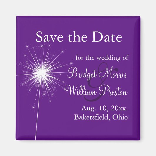 Sparkler Wedding Lila Speichern Sie das Date Magne Magnet (Vorne)