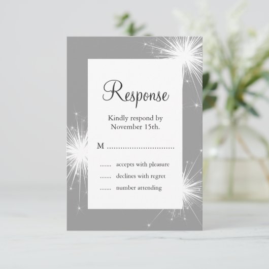 Sparkler Wedding RSVP (grau) (Stehend Vorderseite)