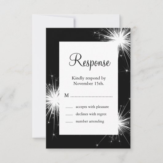 Sparkler Wedding RSVP (schwarz) Karte (Vorderseite)
