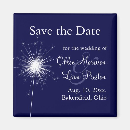 Sparkler Wedding Save the Date in Blue Magnet (Vorne)