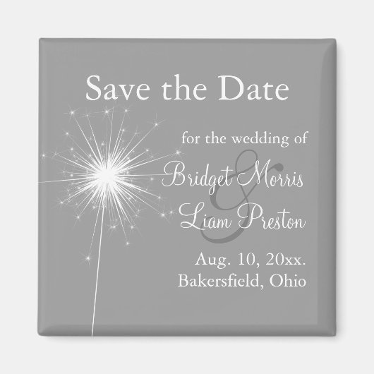 Sparkler Wedding Save the Date Magnet in Gray (Vorne)