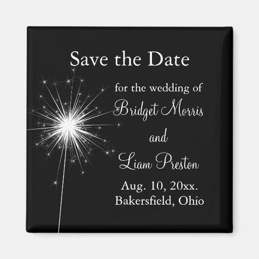 Sparkler Wedding Save the Date (schwarz) Magnet (Vorne)