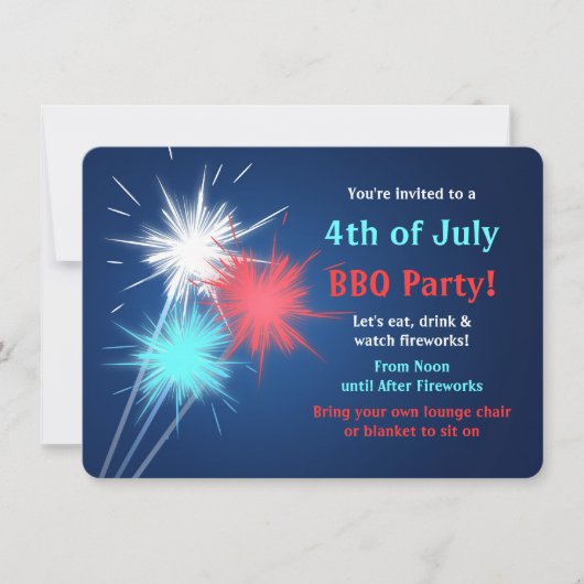 Sparklers 4. Juli GRILLEN Party Einladungen (Vorderseite)