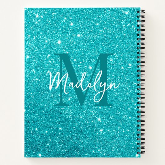  sparkles Blue glitter monogram name girly Notizblock (Rückseite)