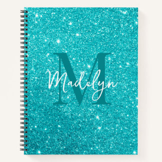 sparkles Blue glitter monogram name girly Notizblock