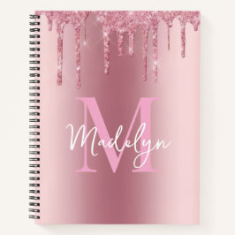  sparkles Pink glitter monogram name girly Notizblock