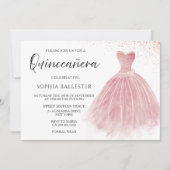 Sparkline Rose Gold Blush Gown Quinceanera Party Einladung (Vorderseite)