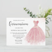 Sparkline Rose Gold Blush Gown Quinceanera Party Einladung (Stehend Vorderseite)