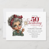 Sparkling 50th party funny woman quirky invite einladung (Vorderseite)