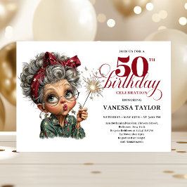 Sparkling 50th party funny woman quirky invite einladung