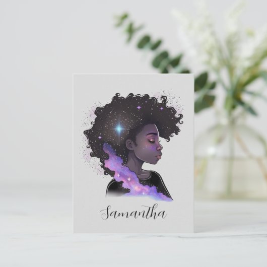 Sparkling Afro Woman Postkarte (Stehend Vorderseite)
