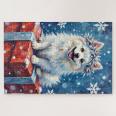 Sparkling American Eskimo Dog Festive Gift Cushion Puzzle (Horizontal)