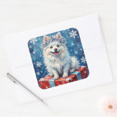 Sparkling American Eskimo Dog Festive Gift Cushion Quadratischer Aufkleber (Umschlag)