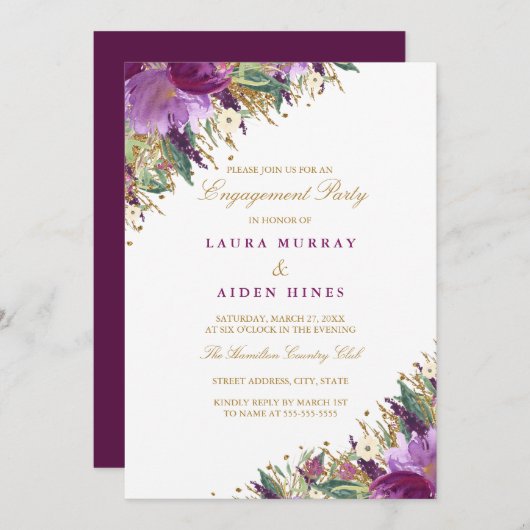Sparkling-Amethyst-Lila Wedding-Engagement-Partei Einladung (Vorne/Hinten)