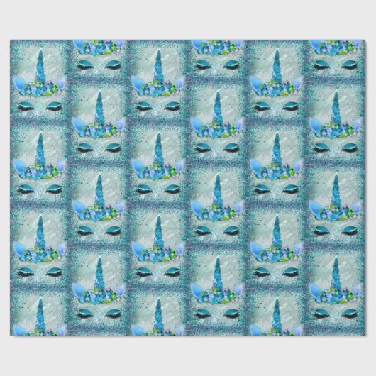 Sparkling Aquamarin und Aqua Unicorn Glitzer Geschenkpapier (Flach)