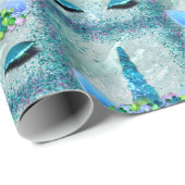 Sparkling Aquamarin und Aqua Unicorn Glitzer Geschenkpapier (Rolleneckpunkt)