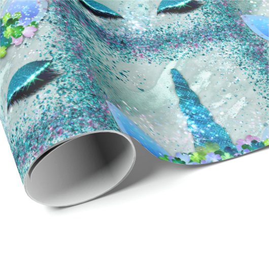 Sparkling Aquamarin und Aqua Unicorn Glitzer Geschenkpapier (Rolleneckpunkt)