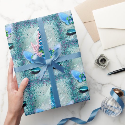 Sparkling Aquamarin und Aqua Unicorn Glitzer Geschenkpapier