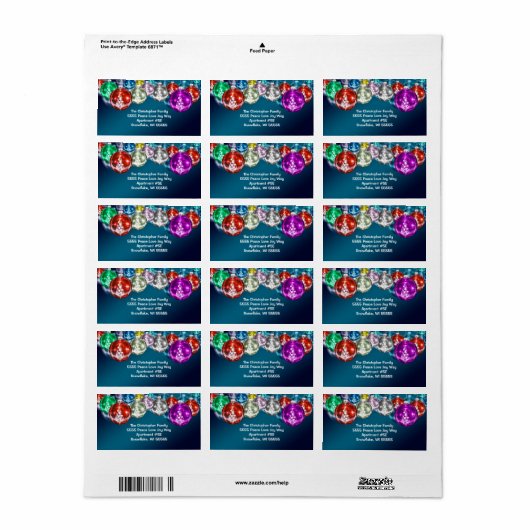 Sparkling Baubles Weihnachtsanschrift Adressaufkleber (Vorne)