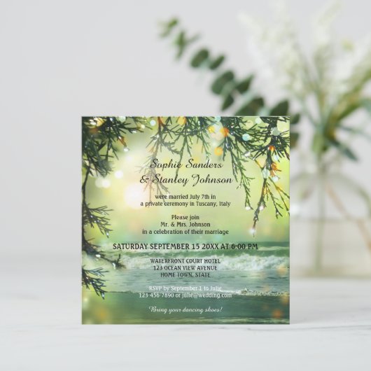 Sparkling Beach Post oder nach Hochzeit Einladung (Stehend Vorderseite)