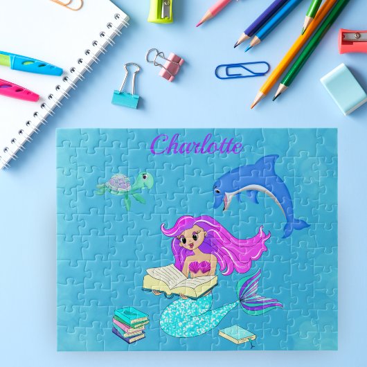 Sparkling beim Lesen von Mermaid-Büchern personali Puzzle