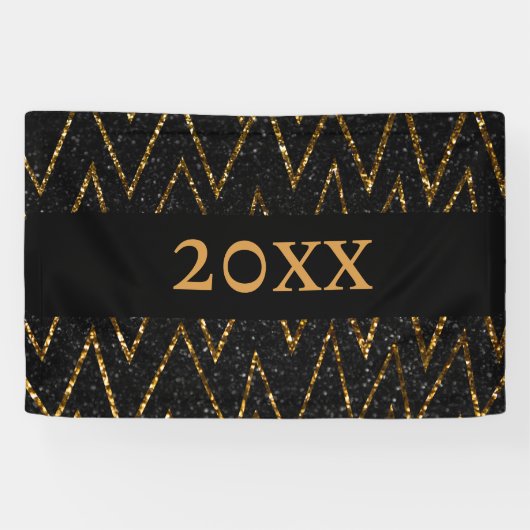 Sparkling Black Gold Zickzack New Year Countdown Banner (Horizontal)
