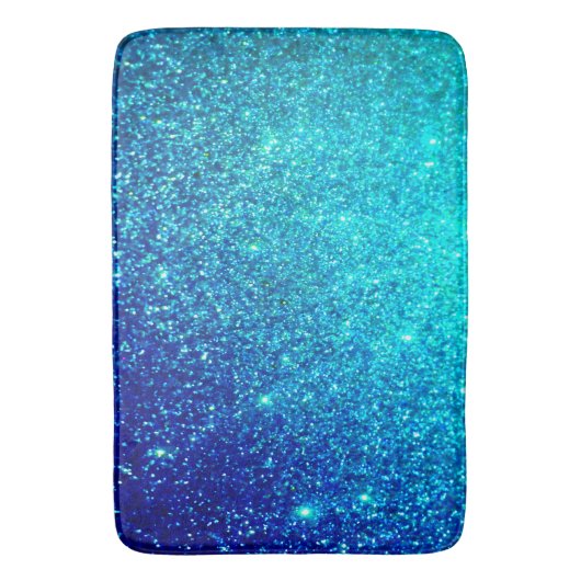 Sparkling Blue Glittery Ombre Aquamarin farbenfroh Badematte (Vorderseite Vertikal)