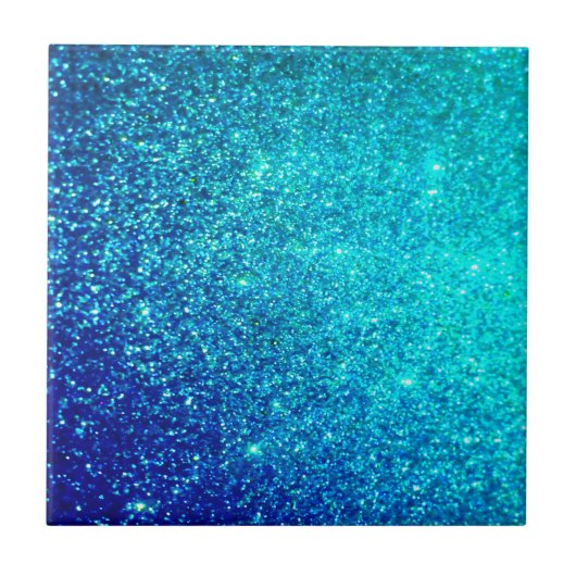 Sparkling Blue Glittery Ombre Aquamarin farbig Nie Fliese (Vorderseite)
