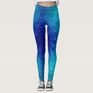 Sparkling Blue Glittery Ombre Aquamarin Ombre Colo Leggings