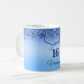 Sparkling Blue Imitats Glitzer Sweet 16 Kaffee Tas Kaffeetasse (Vorderseite Links)