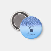 Sparkling Blue Imitats Glitzer Sweet 16 Party Magn Magnet (Vorderseite/Rückseite)