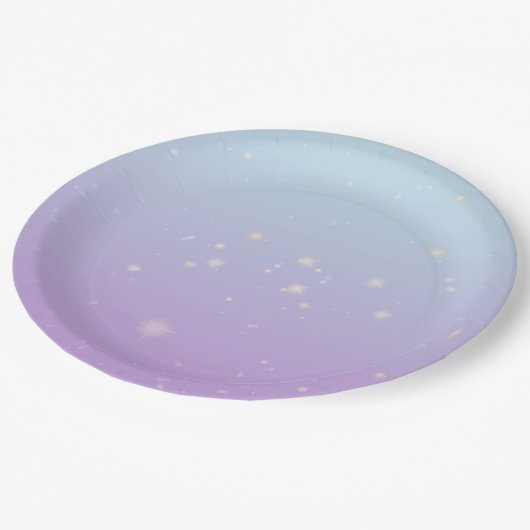 Sparkling Blue Lila Gradient Ombre Pappteller (Schrägansicht)