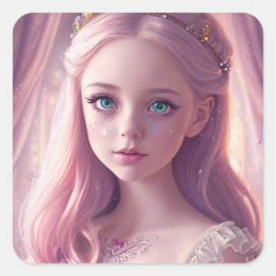 Sparkling Blue Mit Augen Princess Girl Quadratischer Aufkleber